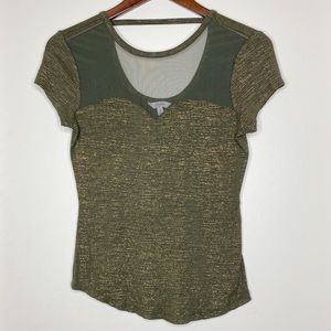 CANDIES green metallic short sleeve illusion shirt